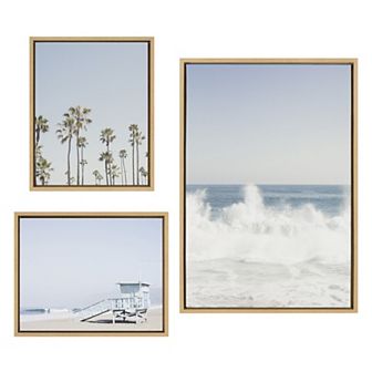 Sylvie Waves Crashing Framed Canvas Set by Caroline Mint 3 pc Set