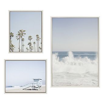 Sylvie Waves Crashing Framed Canvas Set by Caroline Mint 3 pc Set