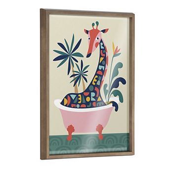 Blake Mid Century Modern Giraffe in Bathtub Framed Printed Glass by Rachel Lee of My Dream Wall