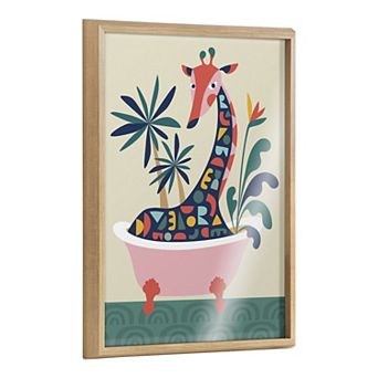 Blake Mid Century Modern Giraffe in Bathtub Framed Printed Glass by Rachel Lee of My Dream Wall