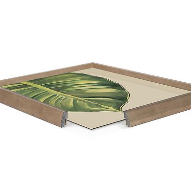 Blake Large Leaf Greener Hue Neutral Framed Printed Glass by Emily Marie Watercolors