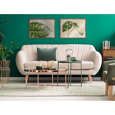 Blake Large Leaf Greener Hue Neutral Framed Printed Glass by Emily Marie Watercolors