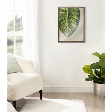 Blake Large Leaf Greener Hue Neutral Framed Printed Glass by Emily Marie Watercolors