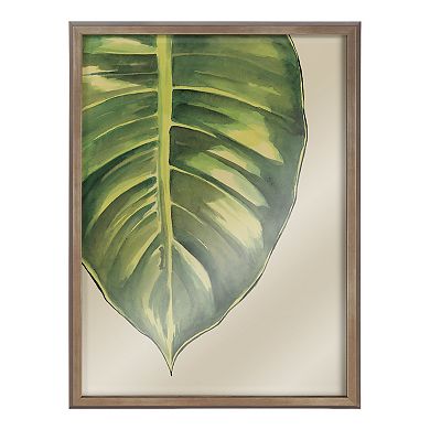 Blake Large Leaf Greener Hue Neutral Framed Printed Glass by Emily Marie Watercolors