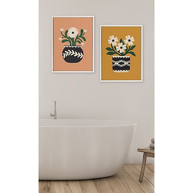 Sylvie Beaded Folk Flowers Gold and Terra Framed Canvas Art Set by Carey Copeland