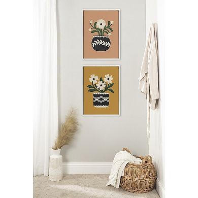 Sylvie Beaded Folk Flowers Gold and Terra Framed Canvas Art Set by Carey Copeland