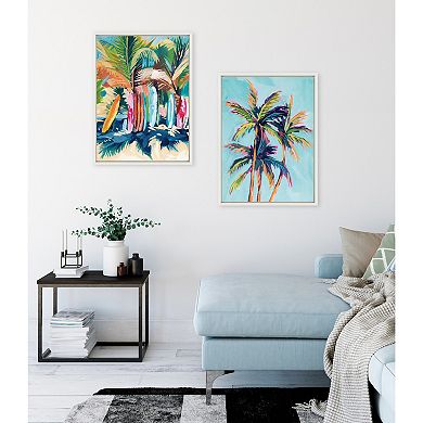 Sylvie Surf and Sand and Tropical Palms Study Framed Canvas Art Set by Rachel Christopoulos