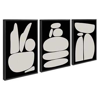 Sylvie Zen Rock Garden Black and Tan Framed Canvas Set by The Creative Bunch Studio
