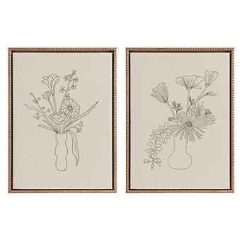 Sylvie Beaded Floral Study 1 and Floral Study 2 Framed Canvas Art Set by Kate Aurelia Holloway