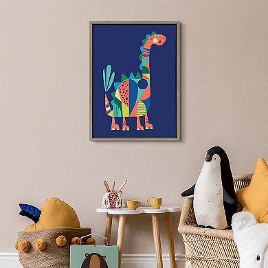Sylvie Mid Century Modern Dino Blue Framed Canvas by Rachel Lee of My Dream Wall