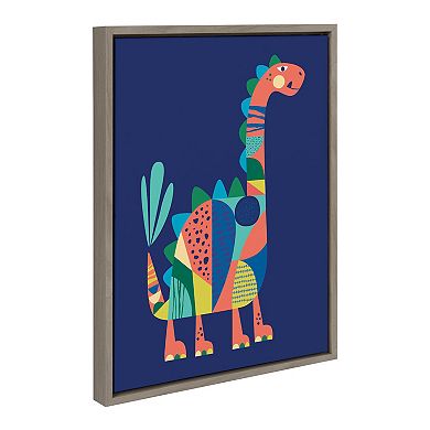 Sylvie Mid Century Modern Dino Blue Framed Canvas by Rachel Lee of My Dream Wall