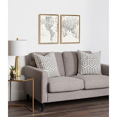 Sylvie Black and White Modern Retro World Map Framed Canvas Set by The Creative Bunch Studio