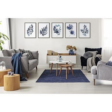 Sylvie Botanical Split Fern Indigo and Botanical Maiden Indigo Framed Canvas by Sara Berrenson