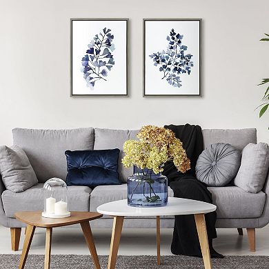 Sylvie Botanical Split Fern Indigo and Botanical Maiden Indigo Framed Canvas by Sara Berrenson