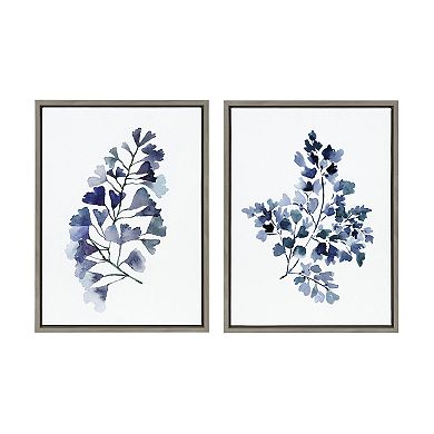 Sylvie Botanical Split Fern Indigo and Botanical Maiden Indigo Framed Canvas by Sara Berrenson