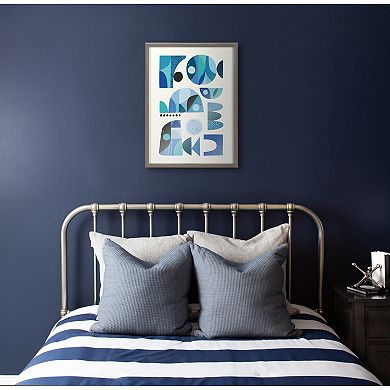 Blake Mid Century Fish Blue Framed Printed Glass by Rachel Lee of My Dream Wall
