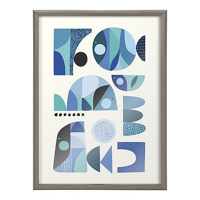 Blake Mid Century Fish Blue Framed Printed Glass by Rachel Lee of My Dream Wall