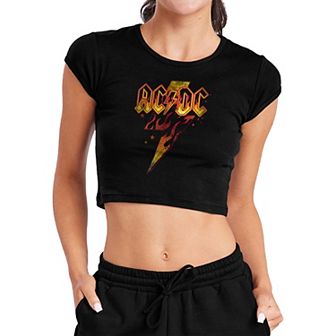 Juniors' AC/DC Fire Bolt Baby Rib Crop Top