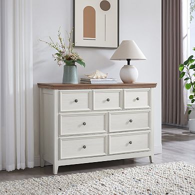 Beige 37.66 in. H Accent Cabinet with 7 Drawers