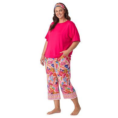 Plus Size Cuddl Duds® Cozy Short Sleeve Pajama Top & Capri Pajama Pants Set with Headband