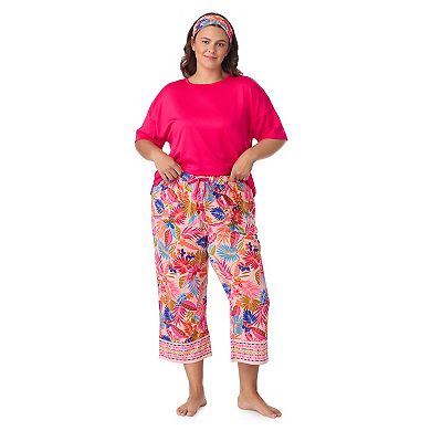 Plus Size Cuddl Duds® Cozy Short Sleeve Pajama Top & Capri Pajama Pants Set with Headband