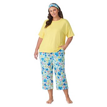 Plus Size Cuddl Duds® Cozy Short Sleeve Pajama Top & Capri Pajama Pants Set with Headband