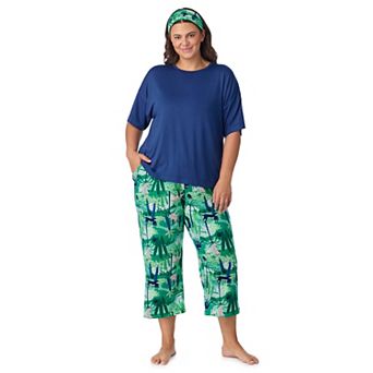 Plus Size Cuddl Duds® Cozy Short Sleeve Pajama Top & Capri Pajama Pants Set with Headband