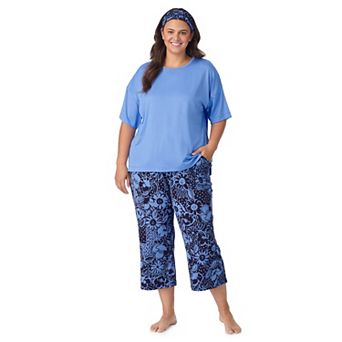 Plus Size Cuddl Duds® Cozy Short Sleeve Pajama Top & Capri Pajama Pants Set with Headband