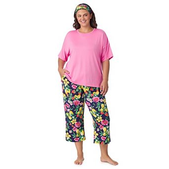Plus Size Cuddl Duds® Cozy Short Sleeve Pajama Top & Capri Pajama Pants Set with Headband