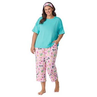 Plus Size Cuddl Duds® Cozy Short Sleeve Pajama Top & Capri Pajama Pants Set with Headband