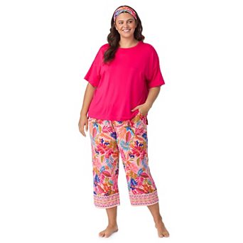 Plus Size Cuddl Duds® Cozy Short Sleeve Pajama Top & Capri Pajama Pants Set with Headband