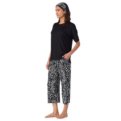 Women's Cuddl Duds® Cozy Short Sleeve Pajama Top & Capri Pajama Pants Set with Headband