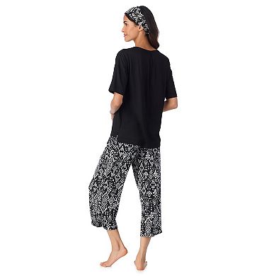 Women's Cuddl Duds® Cozy Short Sleeve Pajama Top & Capri Pajama Pants Set with Headband