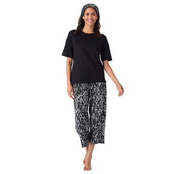 Women's Cuddl Duds® Cozy Short Sleeve Pajama Top & Capri Pajama Pants Set with Headband