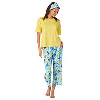 Women's Cuddl Duds® Cozy Short Sleeve Pajama Top & Capri Pajama Pants Set with Headband