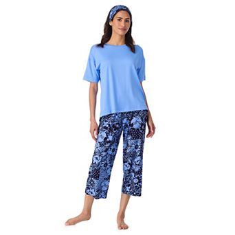 Women's Cuddl Duds® Cozy Short Sleeve Pajama Top & Capri Pajama Pants Set with Headband