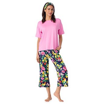 Women's Cuddl Duds® Cozy Short Sleeve Pajama Top & Capri Pajama Pants Set with Headband