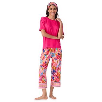 Women's Cuddl Duds® Cozy Short Sleeve Pajama Top & Capri Pajama Pants Set with Headband