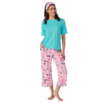 Women's Cuddl Duds® Cozy Short Sleeve Pajama Top & Capri Pajama Pants Set with Headband