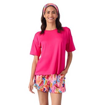 Women's Cuddl Duds® Short Sleeve Pajama Top & Pajama Boxer Set with Matching Headband