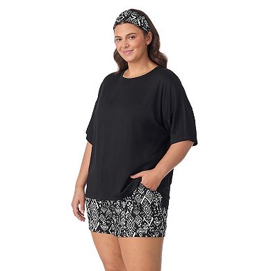 Plus Size Cuddl Duds® Short Sleeve Pajama Top & Pajama Boxer Set with Headband