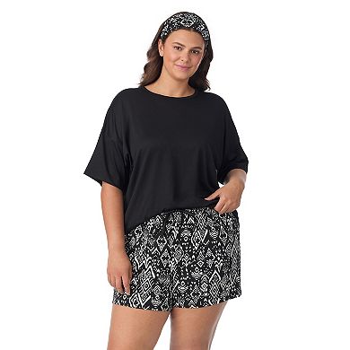 Plus Size Cuddl Duds® Short Sleeve Pajama Top & Pajama Boxer Set with Headband