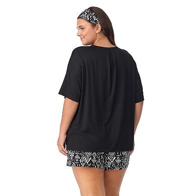 Plus Size Cuddl Duds® Short Sleeve Pajama Top & Pajama Boxer Set with Headband