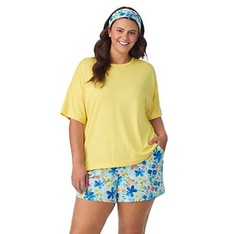 Plus Size Cuddl Duds® Short Sleeve Pajama Top & Pajama Boxer Set with Headband
