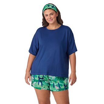 Plus Size Cuddl Duds® Short Sleeve Pajama Top & Pajama Boxer Set with Headband