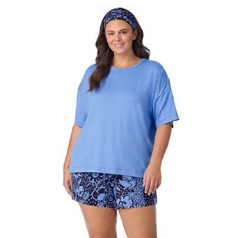 Plus Size Cuddl Duds® Short Sleeve Pajama Top & Pajama Boxer Set with Headband