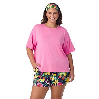 Plus Size Cuddl Duds® Short Sleeve Pajama Top & Pajama Boxer Set with Headband
