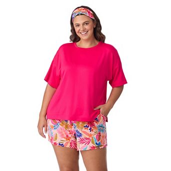 Plus Size Cuddl Duds® Short Sleeve Pajama Top & Pajama Boxer Set with Headband