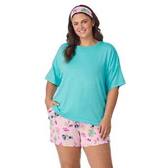 Plus Size Cuddl Duds® Short Sleeve Pajama Top & Pajama Boxer Set with Headband