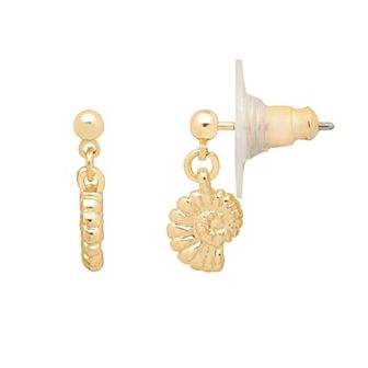 LC Lauren Conrad Gold Tone Nautilus Charm Drop Earrings